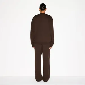 NWT SKIMS Boyfriend Cotton Fleece Slouchy Half-Zip Pullover in Espresso Brown thumbnail 3
