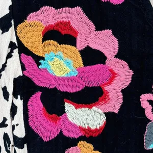 Savanna Jane Leopard Print Floral Embroidered Boho‎ Top Small Tan Black Rose thumbnail 5