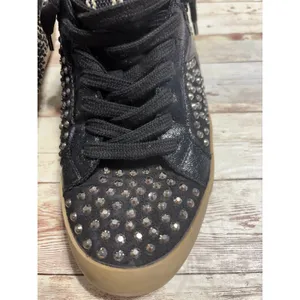 Shu Shop Rockstar Studded Black Sneakers Size 9 Silver Rocker Slip On thumbnail 5