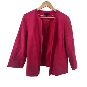 Talbots‎ Linen Blazer Womens 14 Collarless Open Front Pink Raspberry EUC thumbnail 1