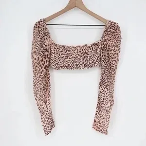 Naked Wardrobe Womens Leopard Print Long Sleeve Crop Top Medium Brown thumbnail 4