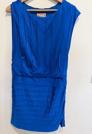 Phoebe Couture Cobalt Blue Pleated Mini Dress thumbnail 1