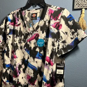 Dickies Multicolor Abstract Scrub Top Sz Large. NWT thumbnail 5