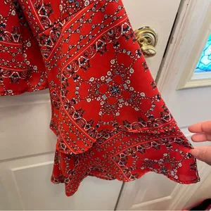 Altar'd State Red and Blue Bell‎ Sleeve Crop Blouse thumbnail 3