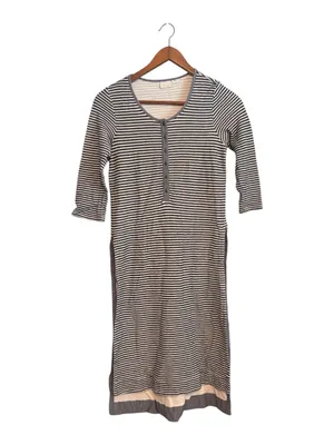 Anthropologie Postmark Navy Blue Striped High Slit Henley Tunic Top Midi Dress thumbnail 3