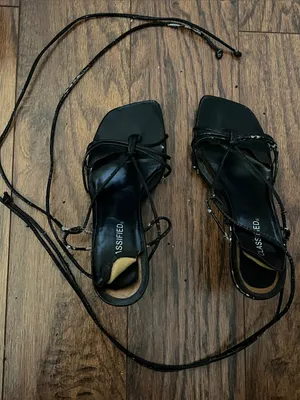Caged Black Lace-Up Strappy Women's Sandals thumbnail 1