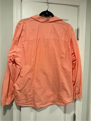 L.L. Bean Size 1X Pink Stripe Ruffle Front Lightweight Cotton Button Down Shirt thumbnail 4