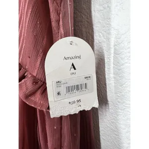 Arula Chiffon Ruffled Midi Dress Size A 1X Metallic Stripe Rose thumbnail 3