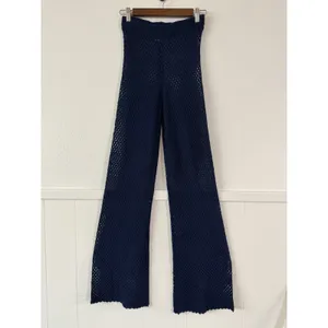 Shade & Shore Women’s XS Navy Blue Crochet Wide Leg Swim Cover Up Pants thumbnail 3