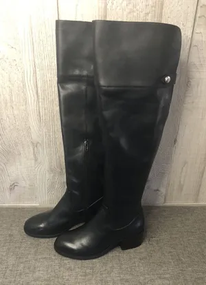 INC International Concepts Boots Womens Size 5 Tall Black Leather Rider Side Zip thumbnail 1