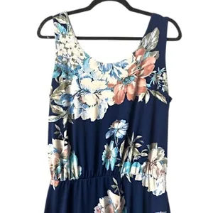 Floral Print Dress S Navy Blue Elastic Waist Stretchy Coquette Cottagecore Beach thumbnail 7