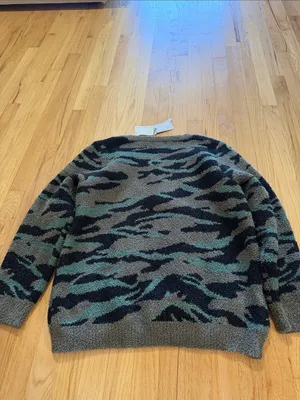 NWT Barefoot Dreams Cozychic Seaside Crewnck Pullover Green Camo Sz XL thumbnail 6