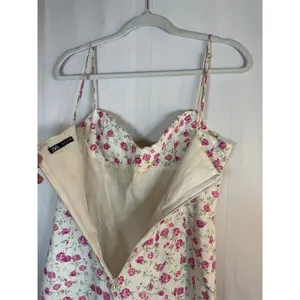 Zara Mini Dress Womens M White Pink Floral Rose Corset Bustier Strappy thumbnail 9