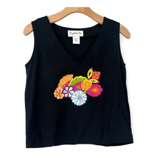 VINTAGE Key Lime Pie | S | Embellished Sequin Tropical Flower Tank Top thumbnail 1