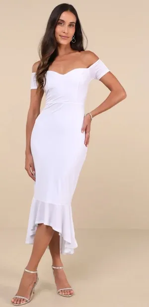 NWT Lulus How Much I Care White Velvet Off-the-Shoulder Midi Dress Hi Low Sz XL thumbnail 1