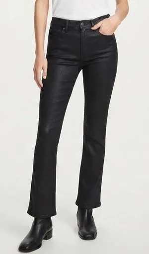 Sam Edelman Black Penny Bootcut Jeans NWT High Rise Coated Denim Size 27 thumbnail 1