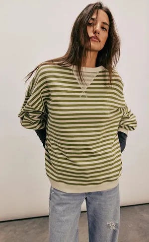 Free people Classic Striped Oversized Crewneck thumbnail 1