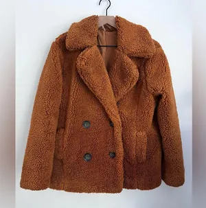 Free People Sherpa Teddy Pea Coat Oversized Burnt Orange Brown Jacket Cozy XS thumbnail 3