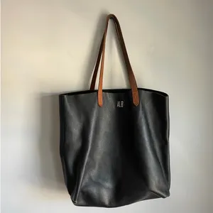 Madewell Leather Tote‎ Bag Monogrammed ALB Black Brown Work Office thumbnail 2