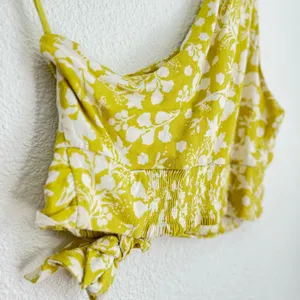Carmen one shoulder yellow tropical cropped tie blouse top size S thumbnail 7