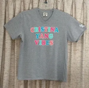 Jadelynn Brooke Cristina Yang Vibes Light Heather Gray Short Sleeve V-Neck Shirt thumbnail 1
