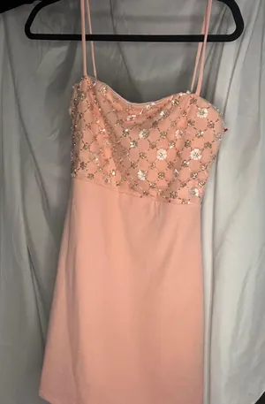 Hello Molly Light Pink Embellished Spaghetti Strapped Lined Mini Dress thumbnail 4