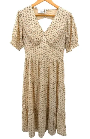 Daisy‎ Street Tiered Cutout Midi Dress Floral Cream V-Neck Keyhole Back Size M thumbnail 1