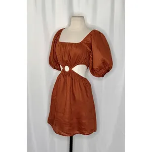 Revolve FAITHFULL THE BRAND Almero Linen Dress Brown Plain Spice Party X-Small thumbnail 6