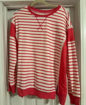 Pink and White Striped Sweatshirt Size L thumbnail 1