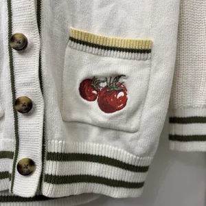 33 Degrees XS Cream Tomato Graphic Chunky Knit Cardigan Cottage Farmer's Market thumbnail 5