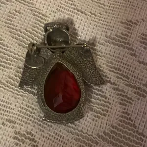 Silver Angel Pendant with Red Gemstone thumbnail 2
