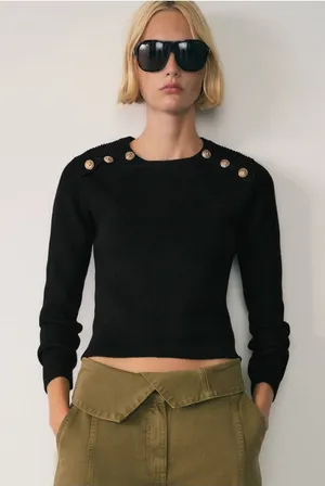 Mango Black Button-Shoulder Ribbed Sweater thumbnail 1