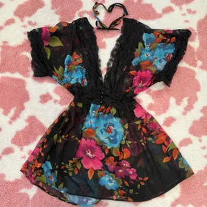 💐 Y2K-Inspired Sheer Floral Lace Tie-Back Babydoll Dress – Coquette Soft Girl Fairycore Small 💐 thumbnail 4