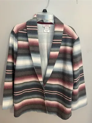 Ariat Striped Open-Front Blazer Jacket in Pink, Gray, Blue, Cream thumbnail 1
