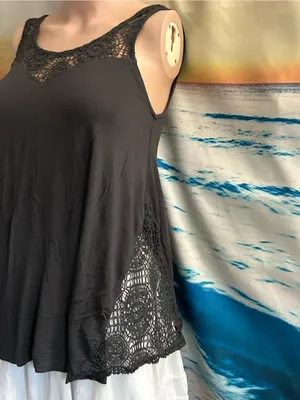 American Eagle Charcoal Black Crochet Trim Sleeveless Tank Top XXS thumbnail 3