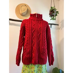 Aran Craft Ireland Red 100% Wool Made in Ireland Cardigan Sweater Size Large thumbnail 2
