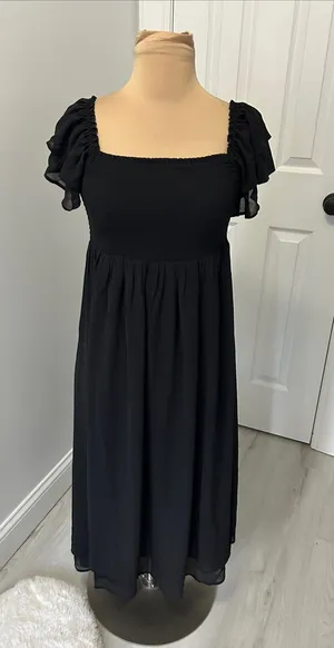 Quince Black Chiffon Smocked Flutter Sleeve Dress thumbnail 1