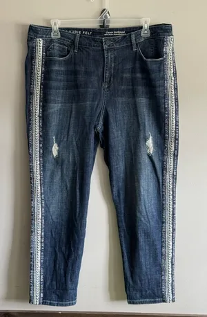 Laurie Felt Straight-Leg Jeans with Embroidered Side Stripes Size 18W thumbnail 1