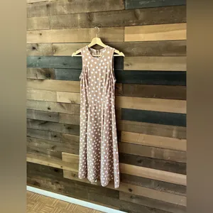 Vintage Paris Sport Club Sleeveless Tan Polka Dot Maxi Dress Made in USA Rayon thumbnail 2