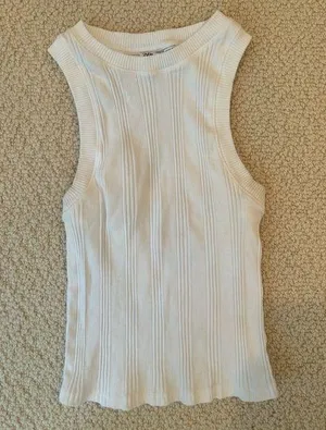 Zara Ribbed White Tank thumbnail 1