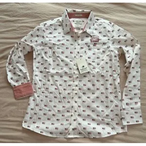 Ariat Real Kirby Stretch Shirt Womens Medium White American Flag Print NWT thumbnail 1