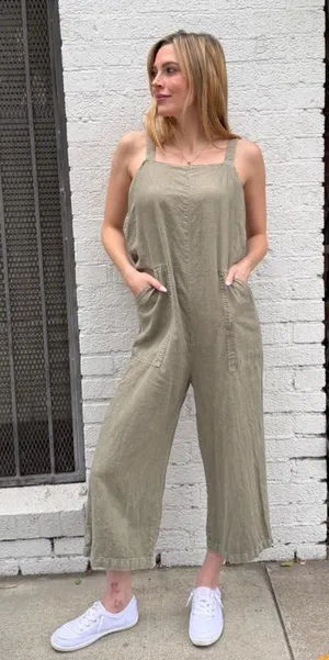 Target Universal Thread linen green jumpsuit size S wide-leg, relaxed fit #jumpsuit thumbnail 1