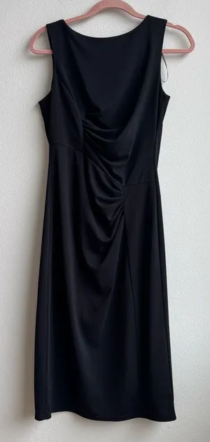Vince Camuto Cocktail Black Sheath Dress Cowl Neck Ruched Size 6 Small Office thumbnail 1
