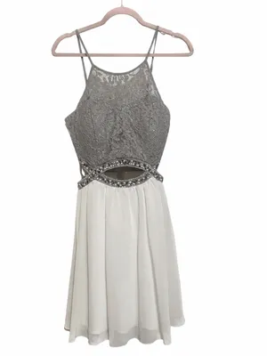 Speechless NWT White Silver Lace Cutout Beaded Homecoming Dress Size 11 thumbnail 12