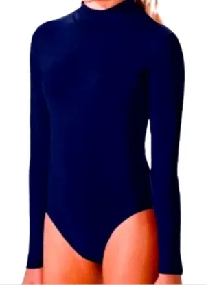 Cheer Fantastic Long Sleeve Bodysuit Leotard Mockneck Zip Back M Navy Blue thumbnail 1