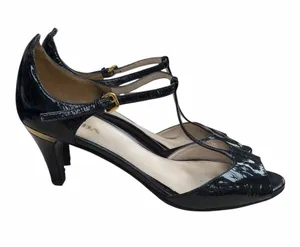 Prada Black Patent Leather T-Strap Peep Toe Heels thumbnail 1