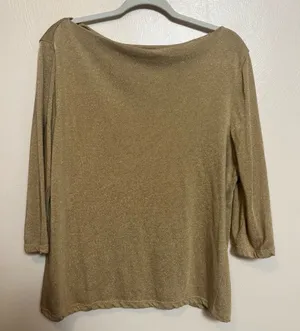 Lauren Ralph Lauren Womens Shirt Top Rayon Metallic Knit Boatneck Gold Size‎ 2X thumbnail 1