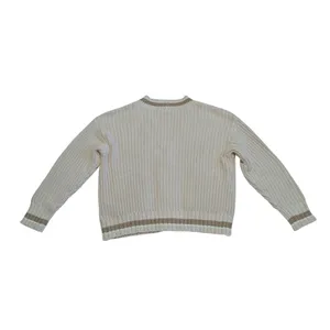 American Eagle AE Tipped Button-Up Cardigan Sweater Chunky Knit Cream Preppy Tan thumbnail 2