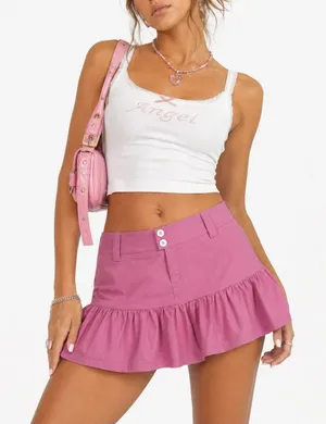 NWT Cider Ruffle Hem Solid Skort Pink Barbiecore Preppy Flounce Mini Size S thumbnail 1