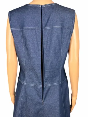 DONNA KARAN New York Denim Paneled A-Line Midi Dress POCKETS Size 10 thumbnail 7